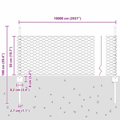 Hek Met Paal 0,5 X 100 M Staal En Pvc Grijs 100 x 0,5 m hek (3,6 cm breed gaas)