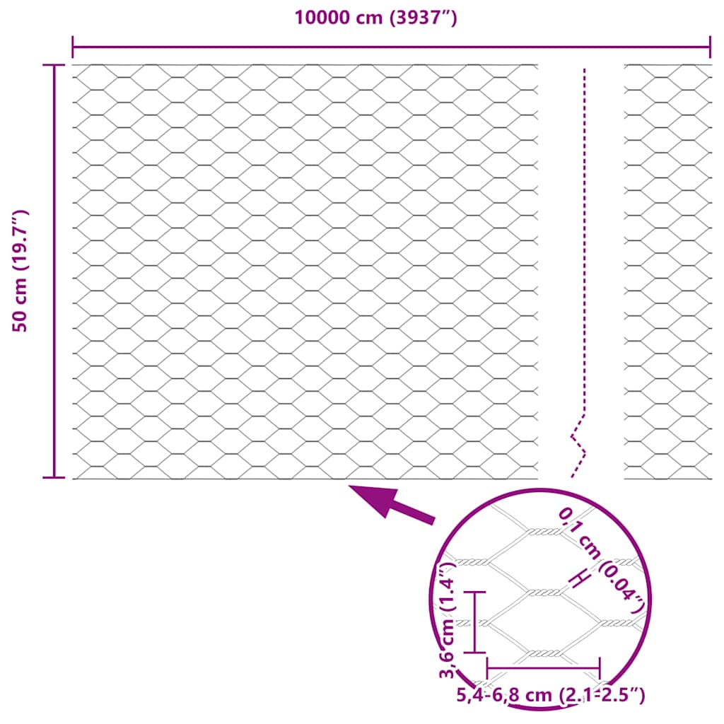 Hek Met Paal 0,5 X 100 M Staal En Pvc Grijs 100 x 0,5 m hek (3,6 cm breed gaas)