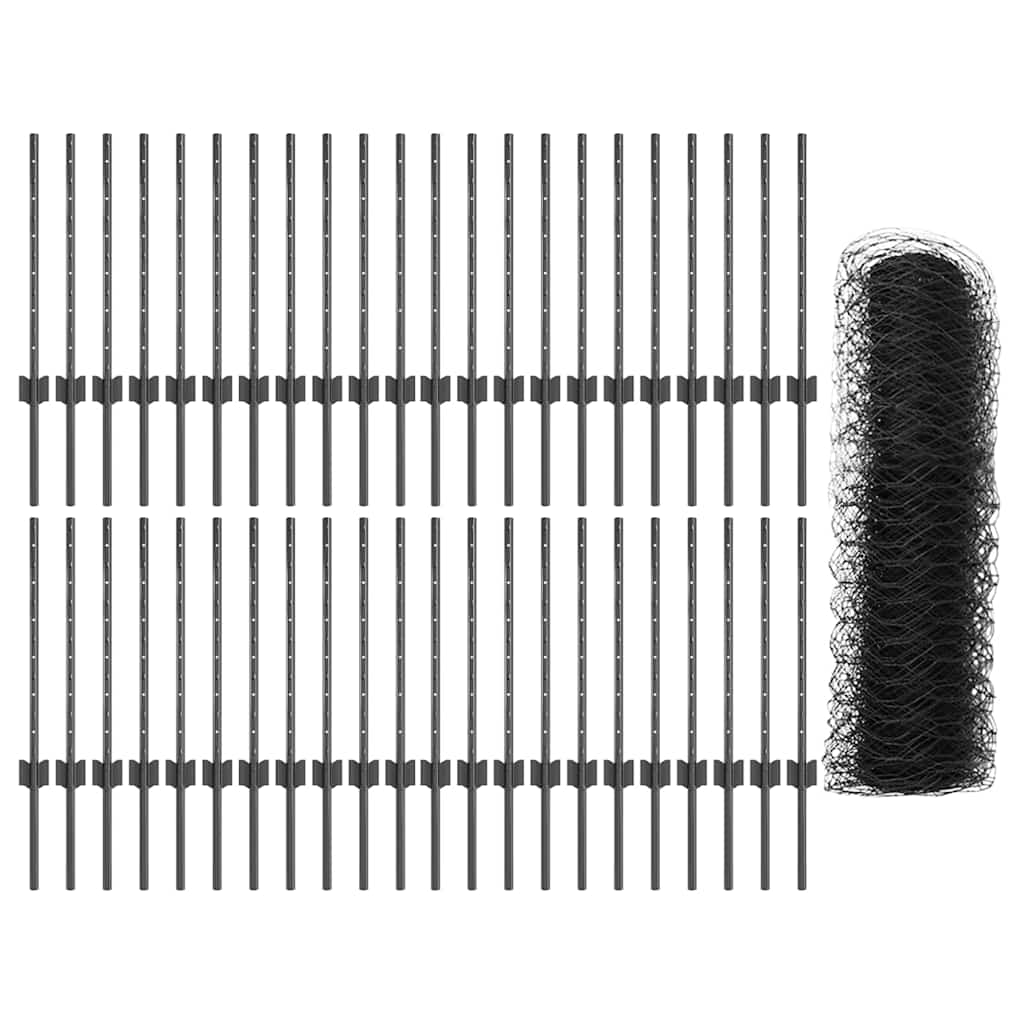 Hek Met Paal 0,5 X 100 M Staal En Pvc Grijs 100 x 0,5 m fence (5 cm breedte mazen)
