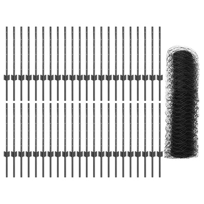 Hek Met Paal 0,5 X 100 M Staal En Pvc Grijs 100 x 0,5 m fence (5 cm breedte mazen)