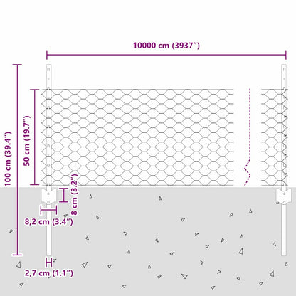 Hek Met Paal 0,5 X 100 M Staal En Pvc Grijs 100 x 0,5 m fence (5 cm breedte mazen)