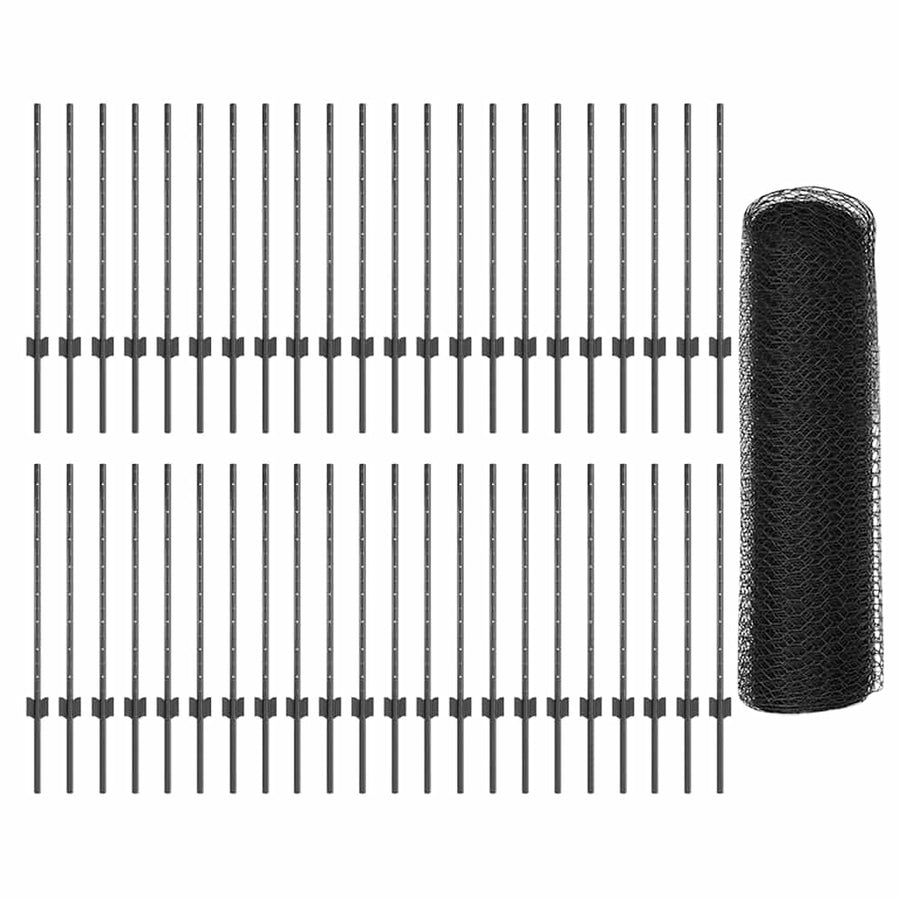 Hek met Paal Grijs 0,8 x 100 m Staal en PVC