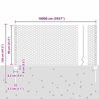 Hek met Paal Grijs 0,8 x 100 m Staal en PVC