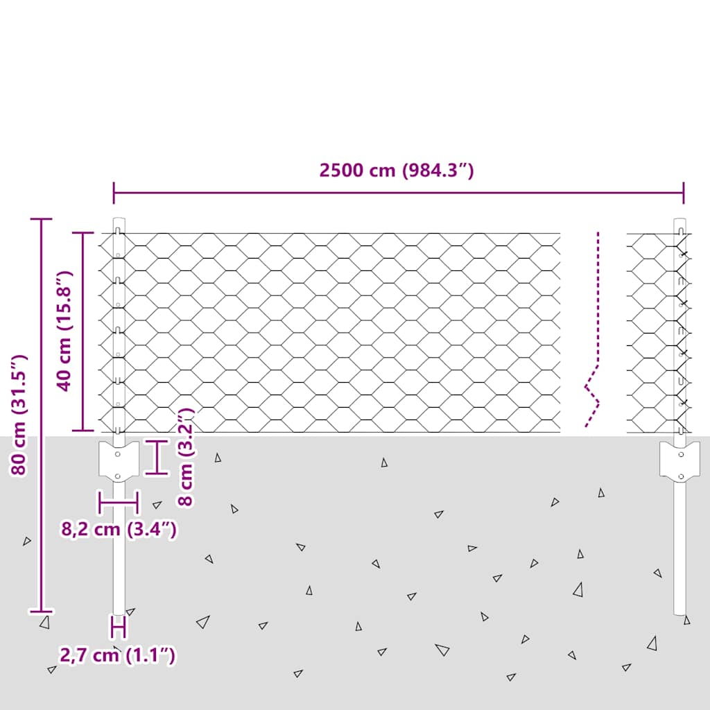 Hek met Paal Zilver 0,4 x 25 m Staal