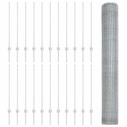 Hek met Paal Zilver 1 x 50 m Staal
