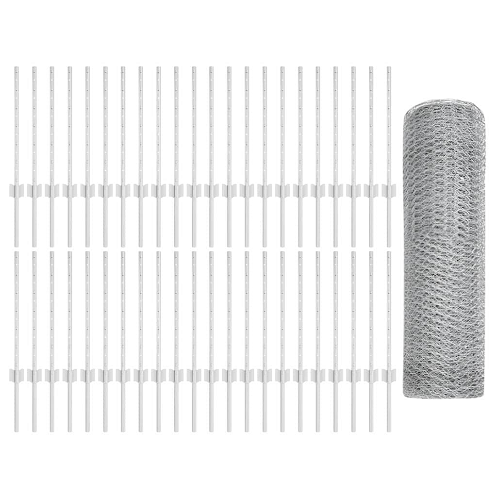 Hek Met Paal Zilver 0,6 X 100 M Staal Gegalvaniseerd Staal 100 x 0,6 m hek (1,3 cm breedte gaas)