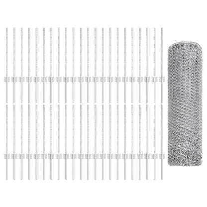 Hek Met Paal Zilver 0,6 X 100 M Staal Gegalvaniseerd Staal 100 x 0,6 m hek (1,3 cm breedte gaas)