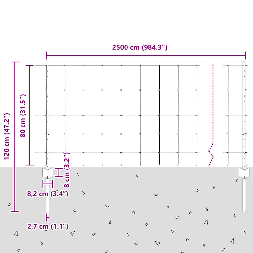 Hek met Paal Zilver 0,8 x 25 m Staal