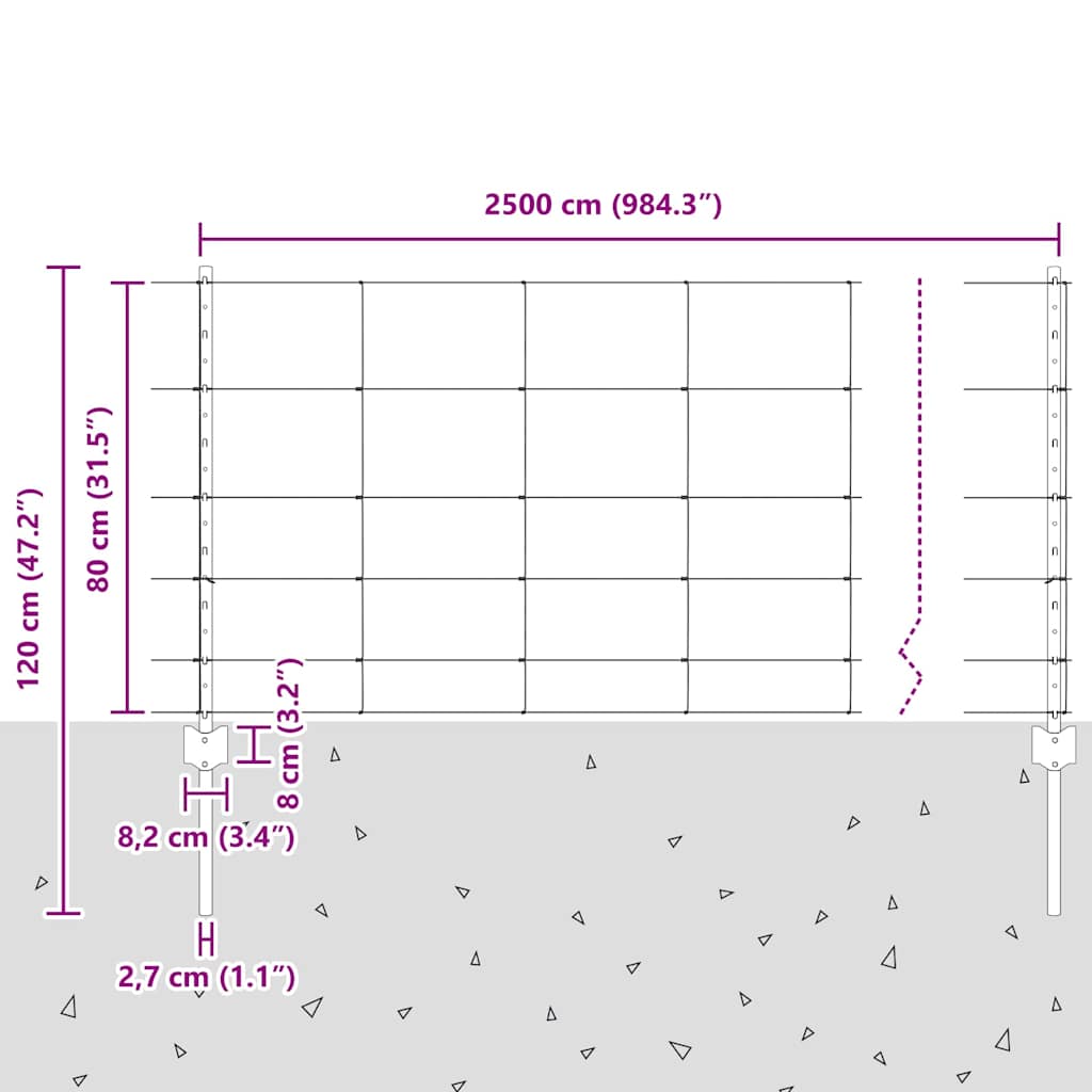 Hek met Paal Zilver 0,8 x 25 m Staal