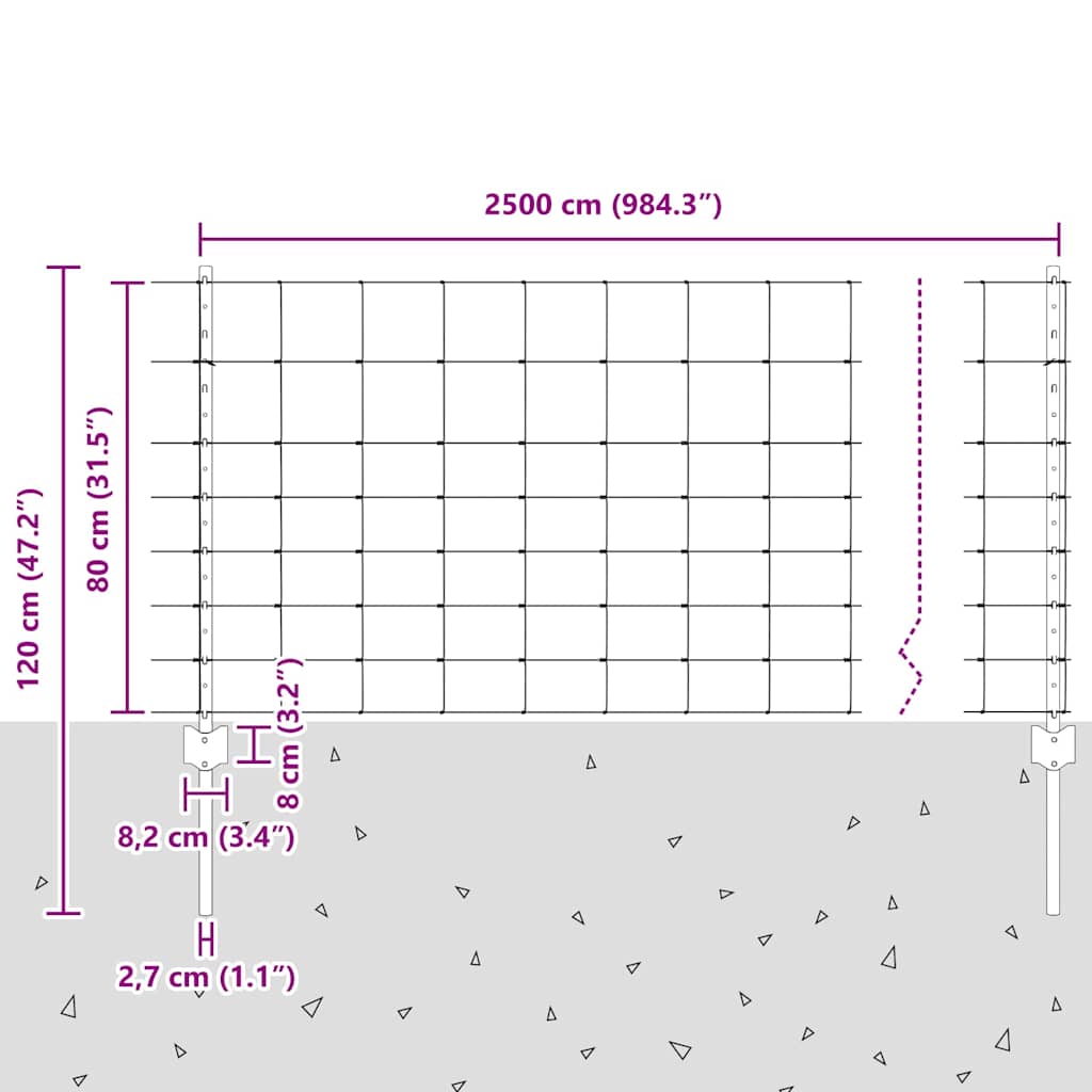 Hek met Paal Zilver 0,8 x 25 m Staal