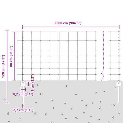 Hek met Paal Zilver 0,8 x 25 m Staal