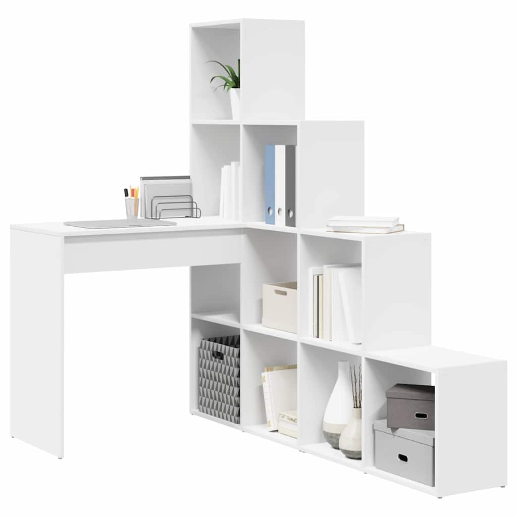 Hoekbureau met plank met opslag Wit Standaard Samengesteld hout en MDF