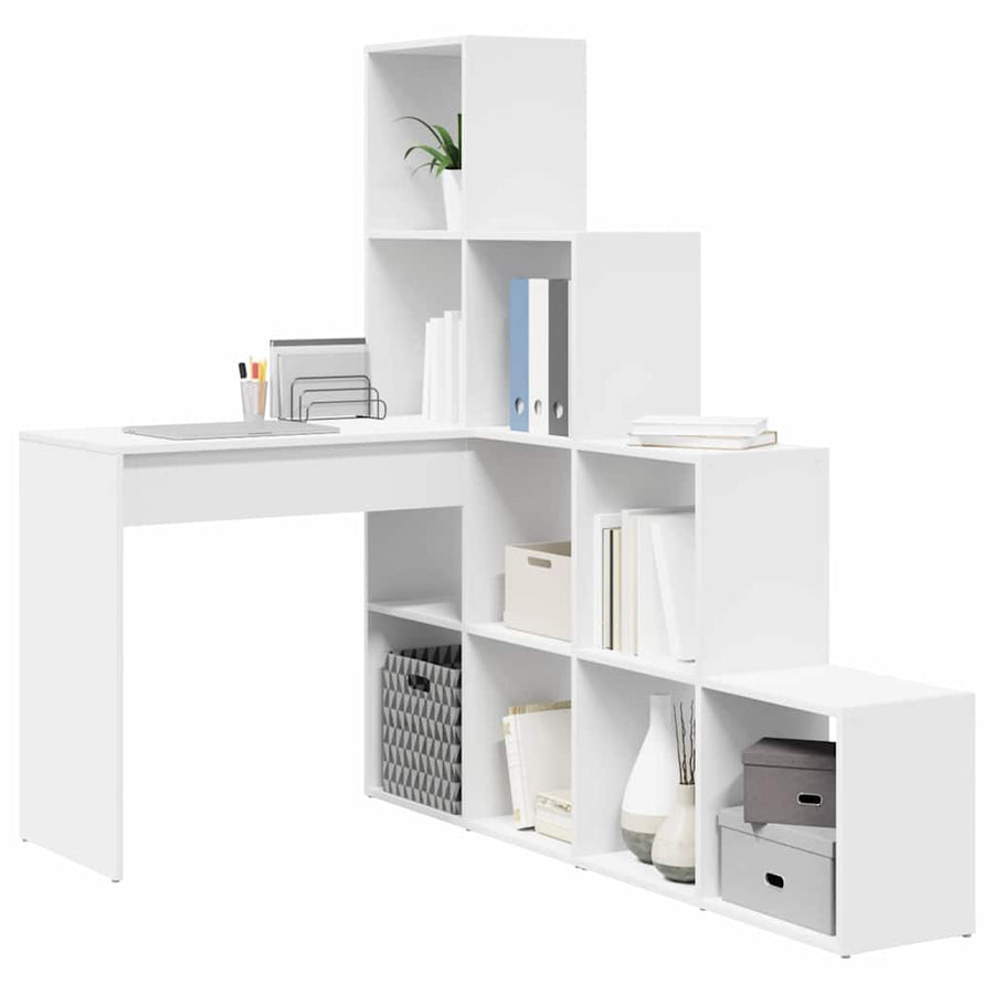 Hoekbureau met plank met opslag Wit Standaard Samengesteld hout en MDF