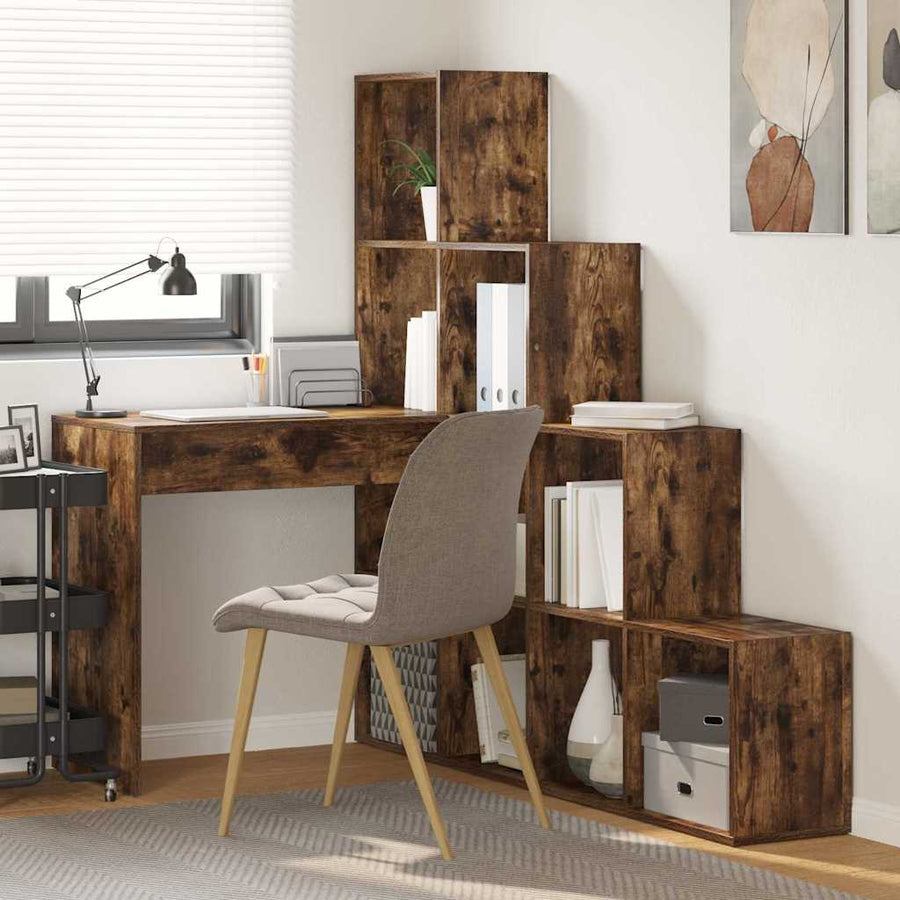 Hoekbureau met plank met opslag Gerookt eiken 101,5 x 149,5 x 149,5 cm
