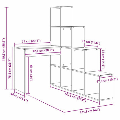 Hoekbureau met plank met opslag Grijs sonoma 101,5 x 149,5 x 149,5 cm