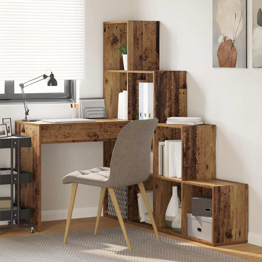 Hoekbureau met plank met opslag Oud hout 101,5 x 149,5 x 149,5 cm