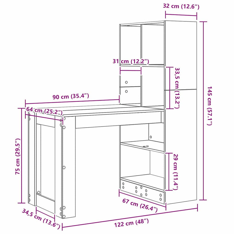 Bureau met plank met opslag Gerookt eiken 122 x 67 x 145 cm