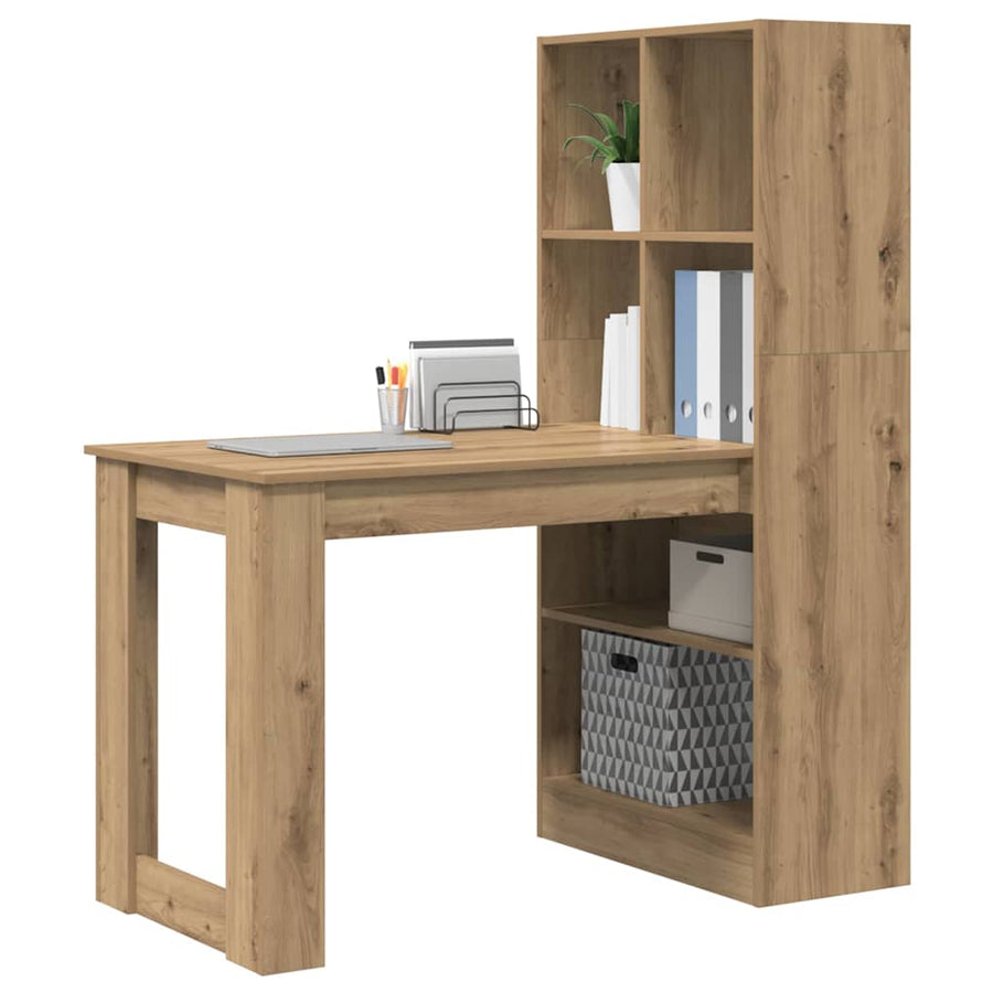 Bureau met plank met opslag artisanaal eikenkleurig 122 x 67 x 145 cm