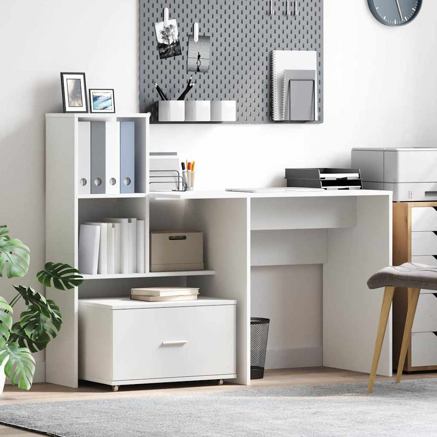 Bureau met lade met plank met opslag Wit 131,5 x 50 x 106,5 cm Bewerkt hout