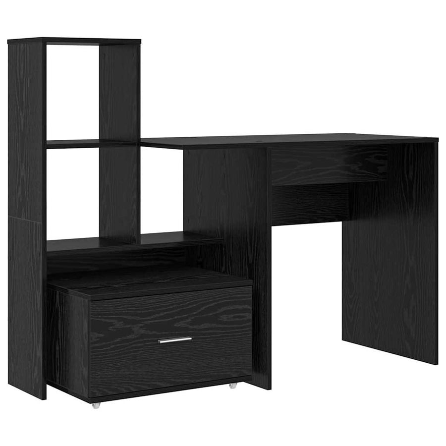 Bureau met lade met plank Zwart eiken 131,5 x 50 x 106,5 cm Bewerkt hout