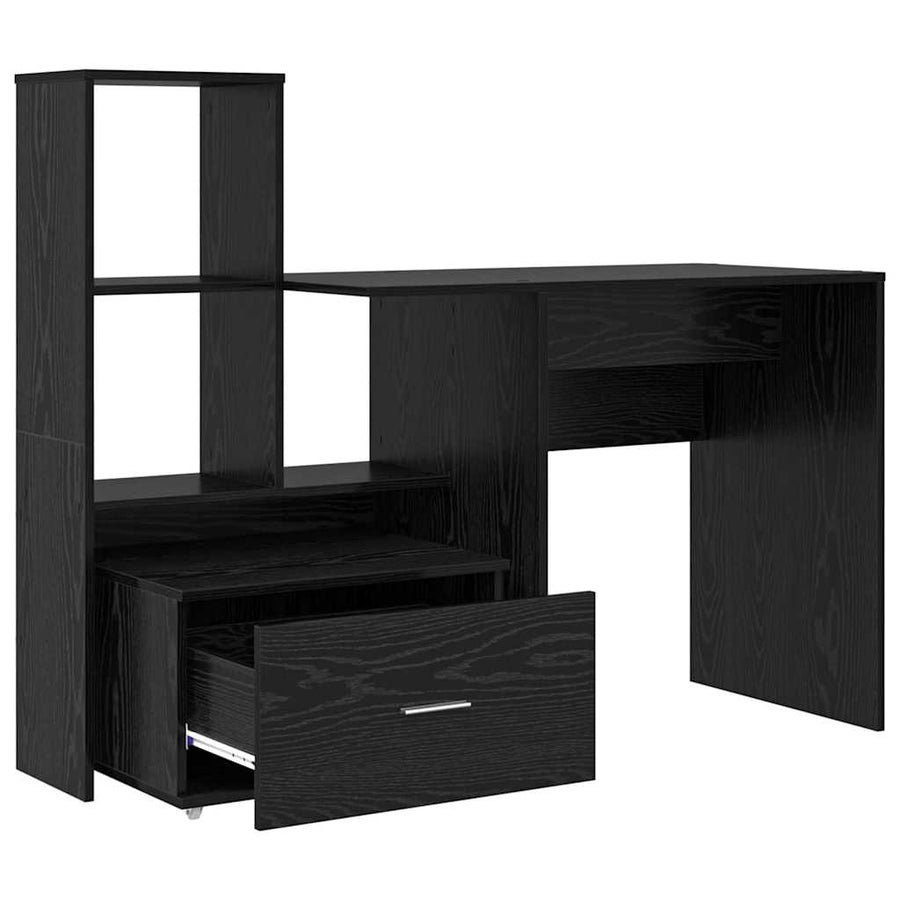 Bureau met lade met plank Zwart eiken 131,5 x 50 x 106,5 cm Bewerkt hout