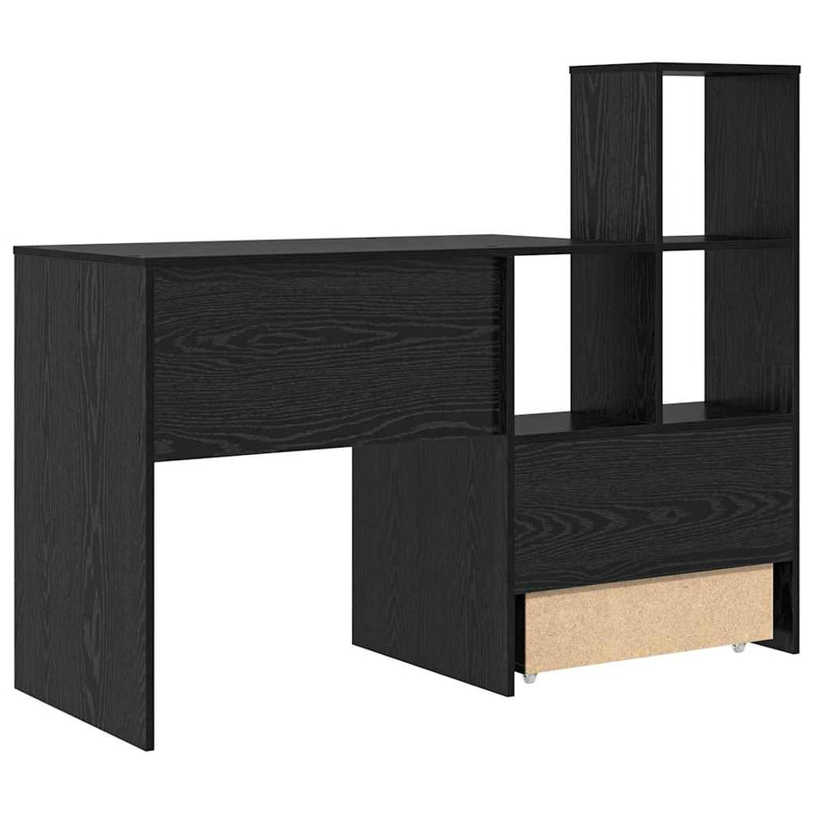 Bureau met lade met plank Zwart eiken 131,5 x 50 x 106,5 cm Bewerkt hout