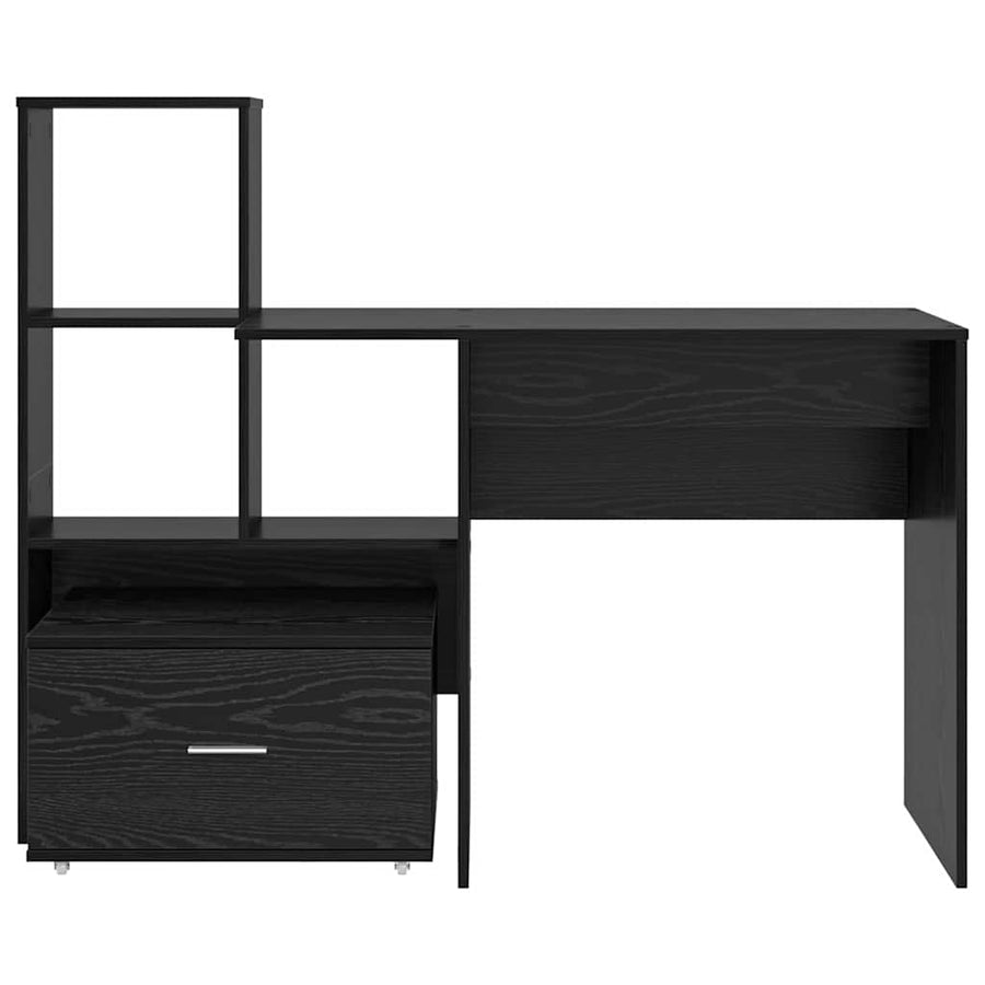 Bureau met lade met plank Zwart eiken 131,5 x 50 x 106,5 cm Bewerkt hout