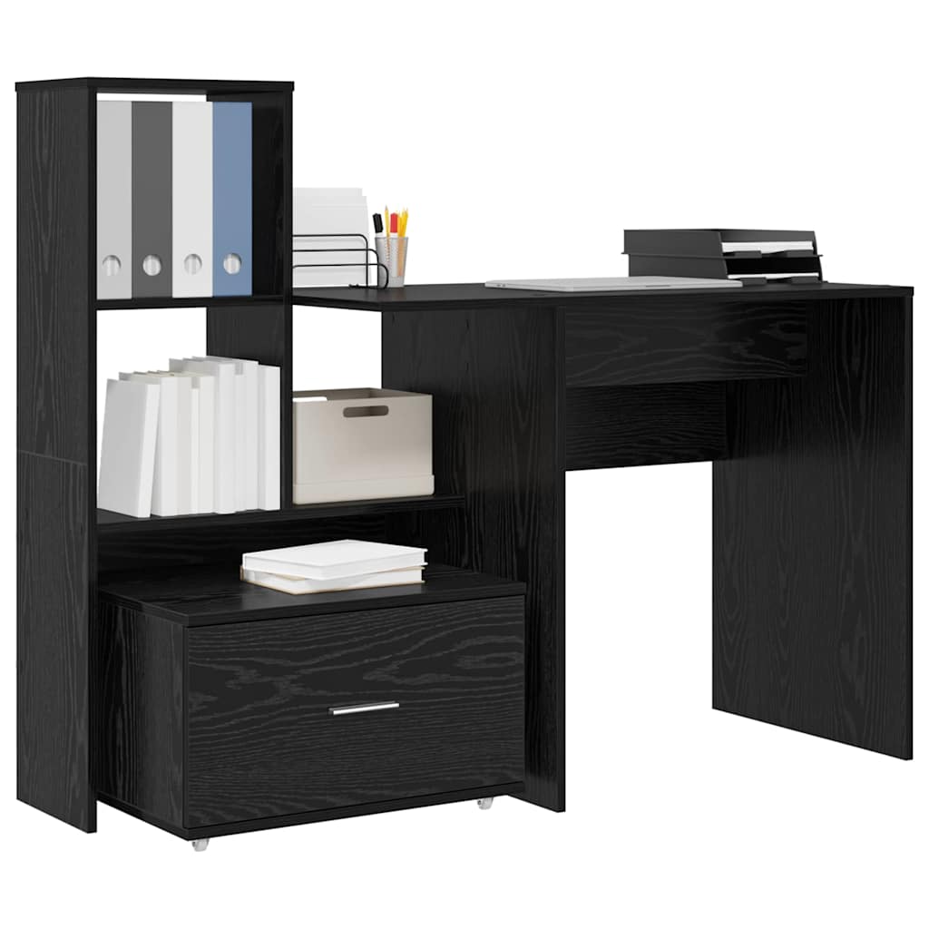 Bureau met lade met plank Zwart eiken 131,5 x 50 x 106,5 cm Bewerkt hout