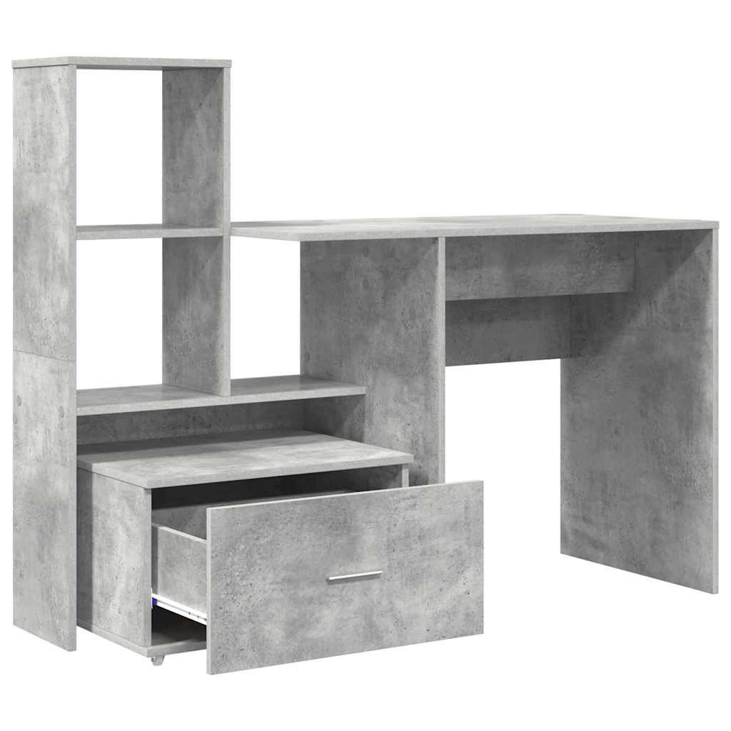 Bureau met lade met plank met opslag Betongrijs 131,5 x 50 x 106,5 cm Bewerkt hout
