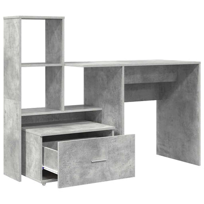 Bureau met lade met plank met opslag Betongrijs 131,5 x 50 x 106,5 cm Bewerkt hout