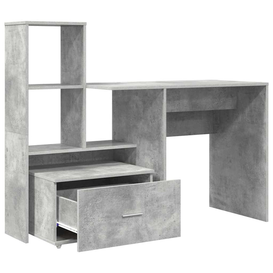 Bureau met lade met plank met opslag Betongrijs 131,5 x 50 x 106,5 cm Bewerkt hout