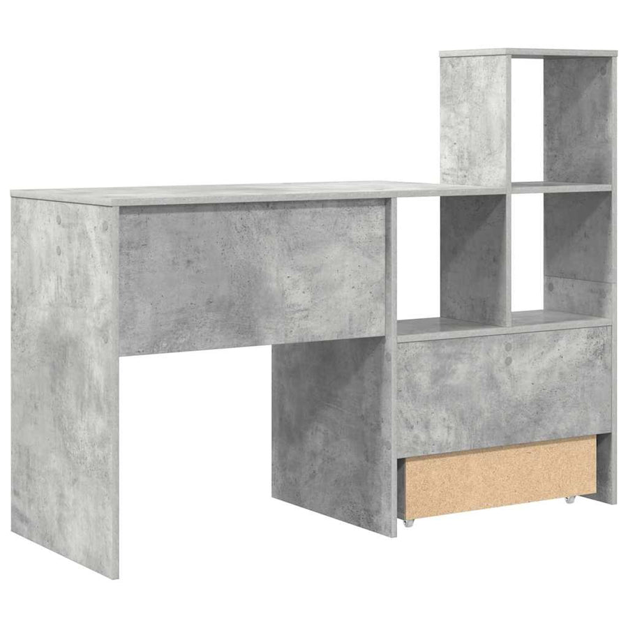 Bureau met lade met plank met opslag Betongrijs 131,5 x 50 x 106,5 cm Bewerkt hout