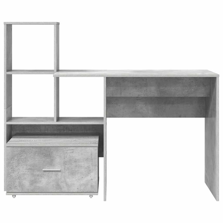 Bureau met lade met plank met opslag Betongrijs 131,5 x 50 x 106,5 cm Bewerkt hout