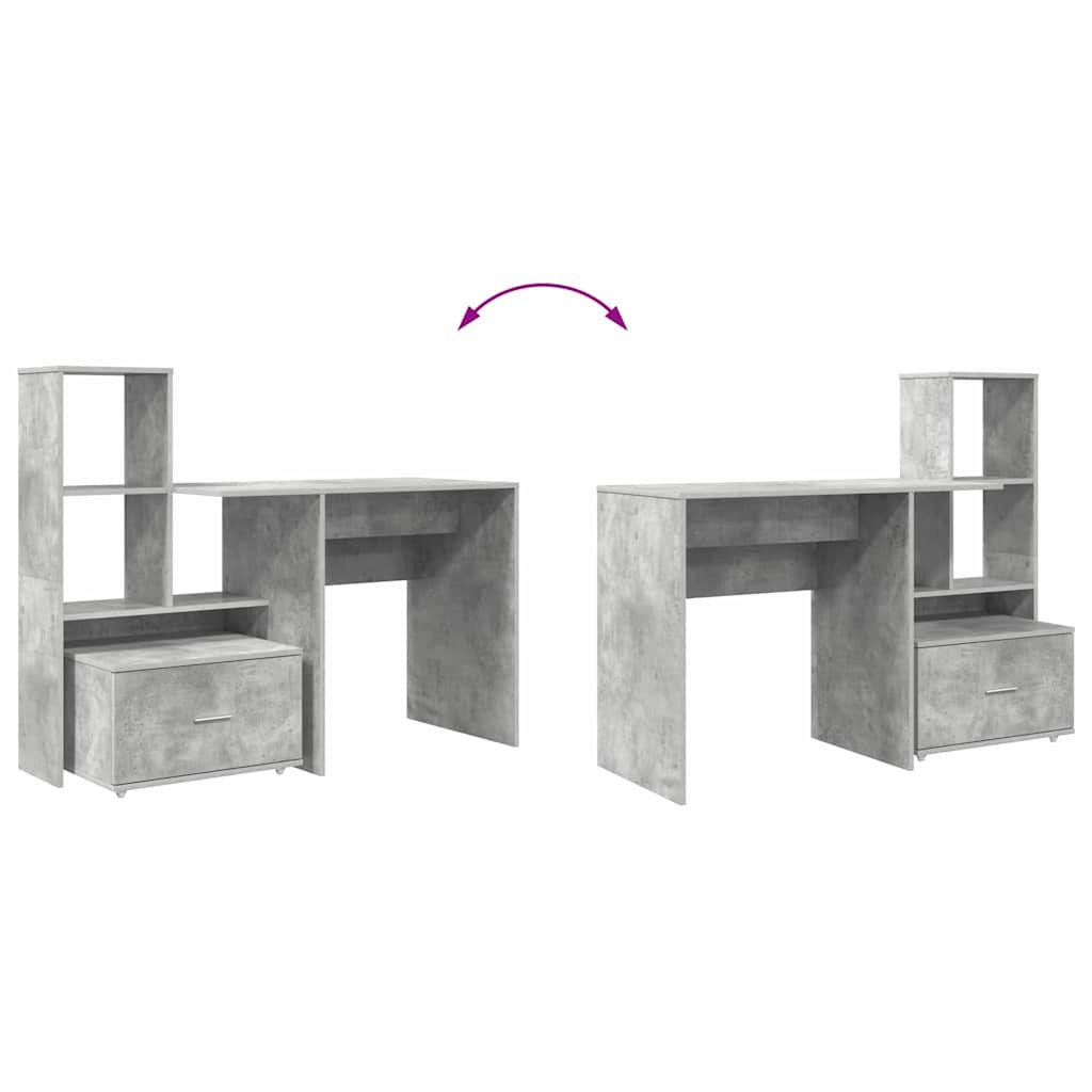 Bureau met lade met plank met opslag Betongrijs 131,5 x 50 x 106,5 cm Bewerkt hout