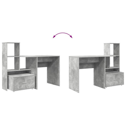 Bureau met lade met plank met opslag Betongrijs 131,5 x 50 x 106,5 cm Bewerkt hout