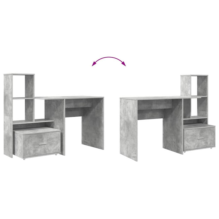 Bureau met lade met plank met opslag Betongrijs 131,5 x 50 x 106,5 cm Bewerkt hout