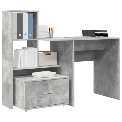 Bureau met lade met plank met opslag Betongrijs 131,5 x 50 x 106,5 cm Bewerkt hout
