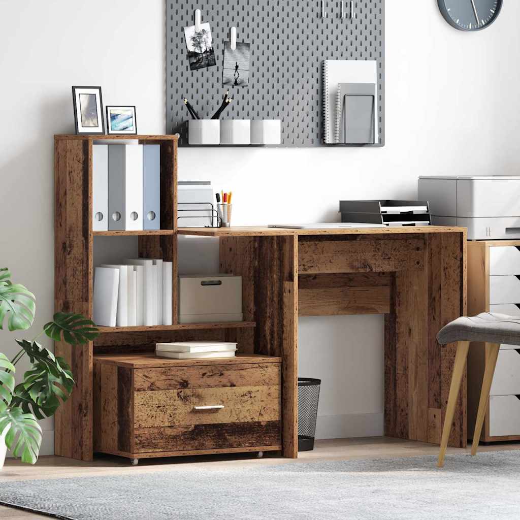Bureau met lade met plank met opslag Oud hout 131,5 x 50 x 106,5 cm Bewerkt hout