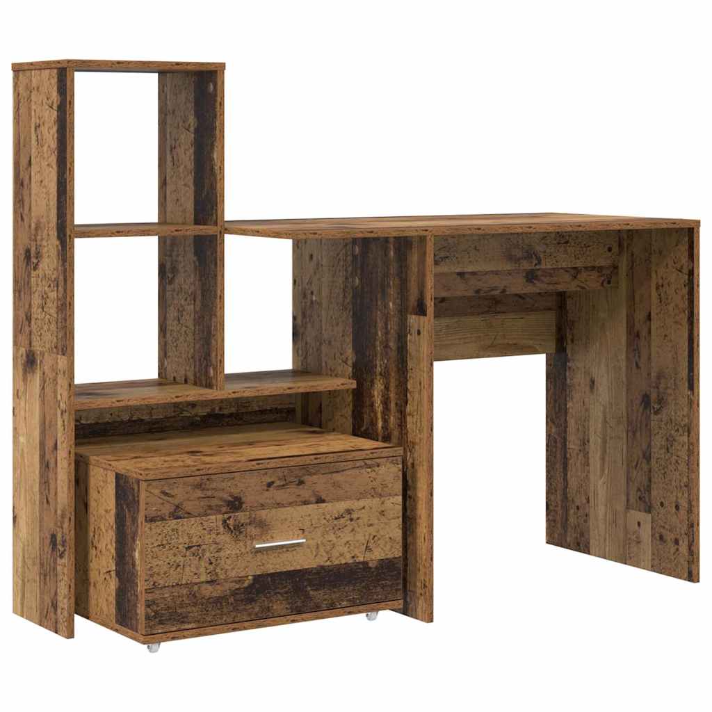 Bureau met lade met plank met opslag Oud hout 131,5 x 50 x 106,5 cm Bewerkt hout