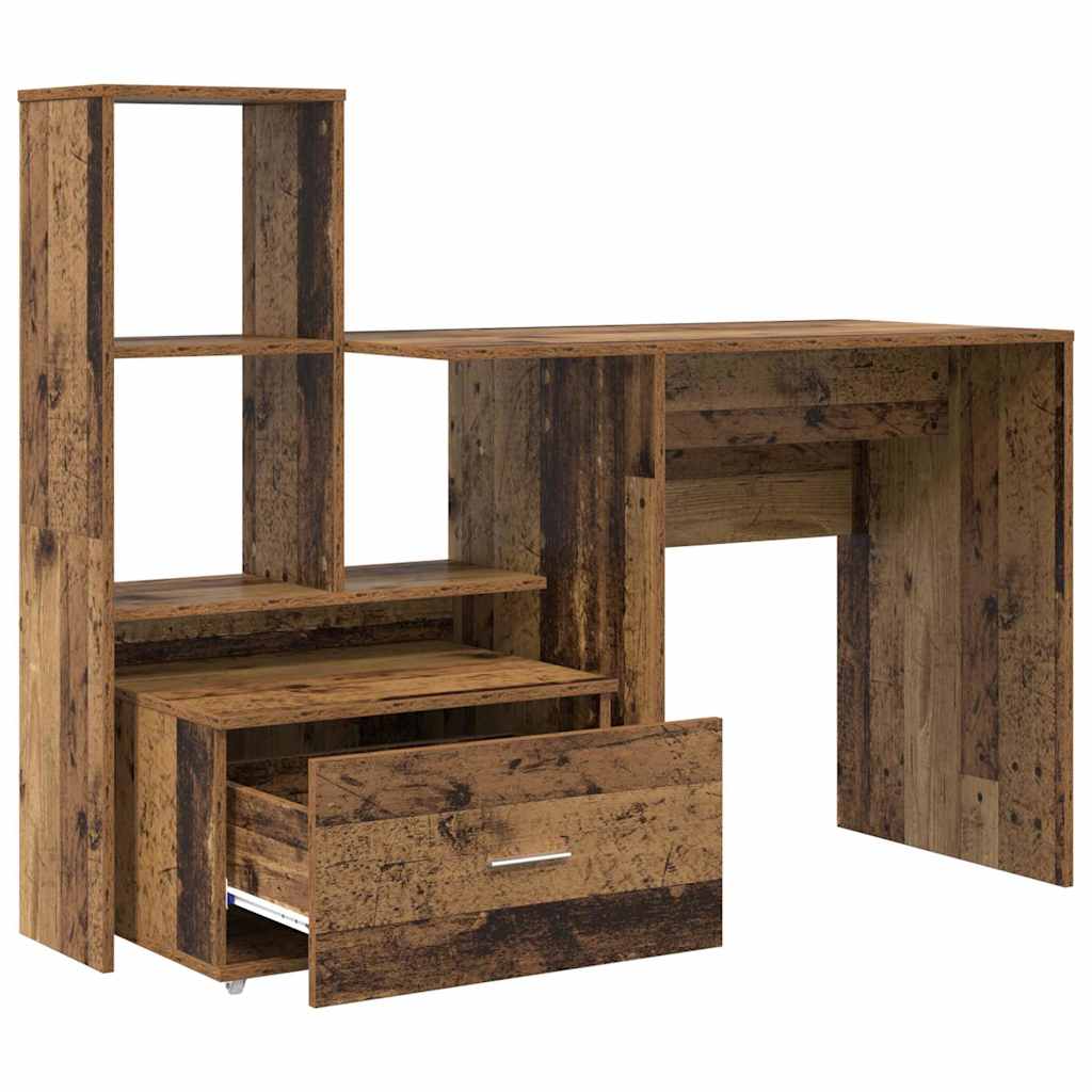 Bureau met lade met plank met opslag Oud hout 131,5 x 50 x 106,5 cm Bewerkt hout