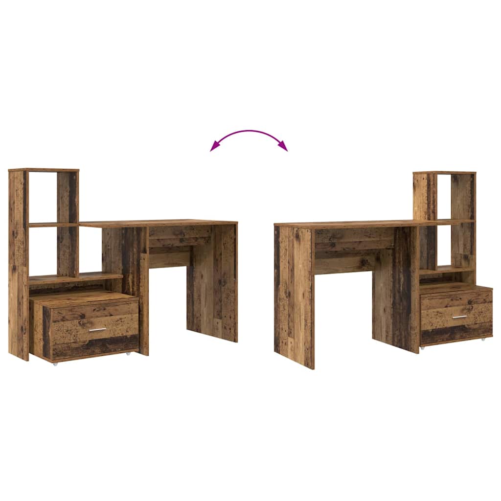 Bureau met lade met plank met opslag Oud hout 131,5 x 50 x 106,5 cm Bewerkt hout