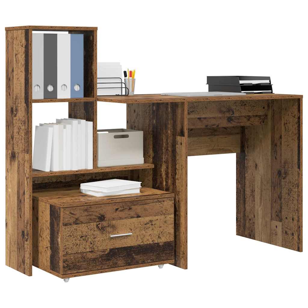 Bureau met lade met plank met opslag Oud hout 131,5 x 50 x 106,5 cm Bewerkt hout