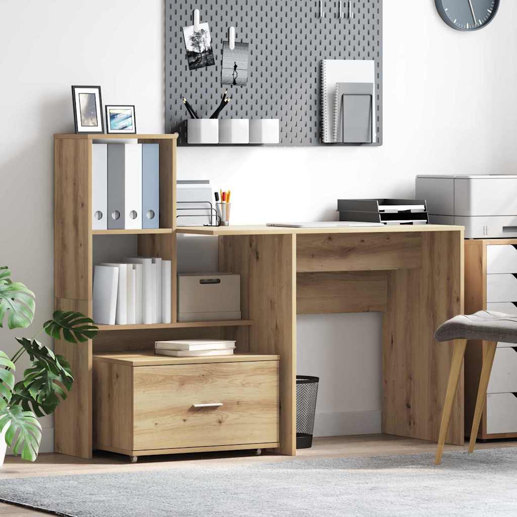 Bureau met lade met plank met opslag artisanaal eikenkleurig 131,5 x 50 x 106,5 cm