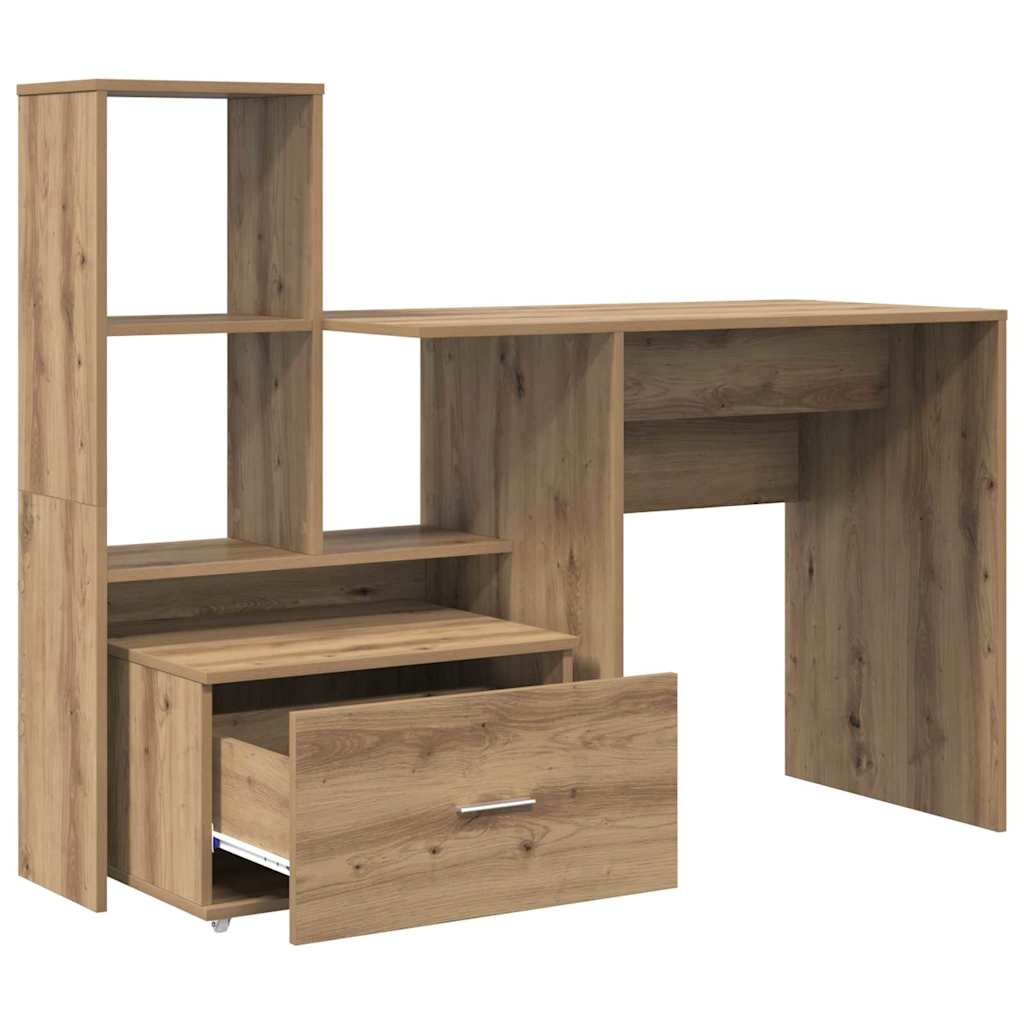 Bureau met lade met plank met opslag artisanaal eikenkleurig 131,5 x 50 x 106,5 cm