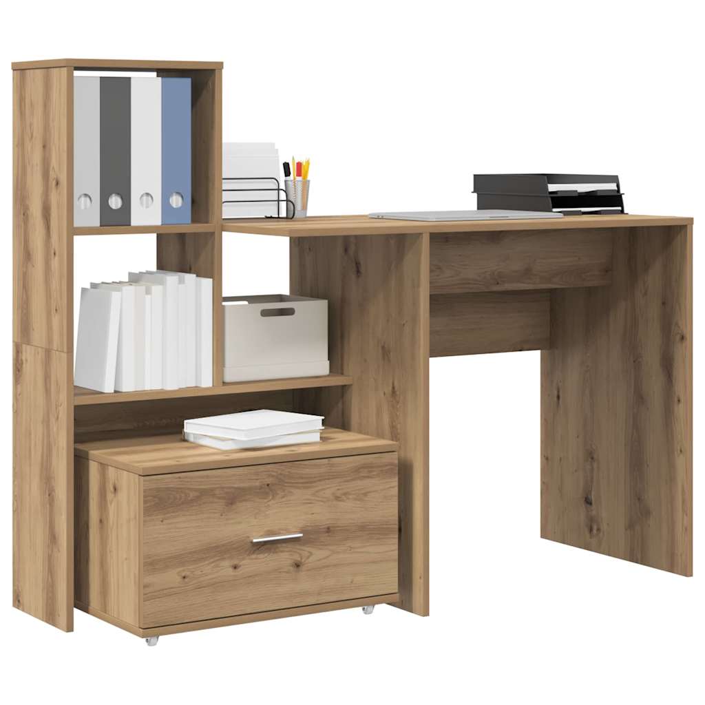 Bureau met lade met plank met opslag artisanaal eikenkleurig 131,5 x 50 x 106,5 cm