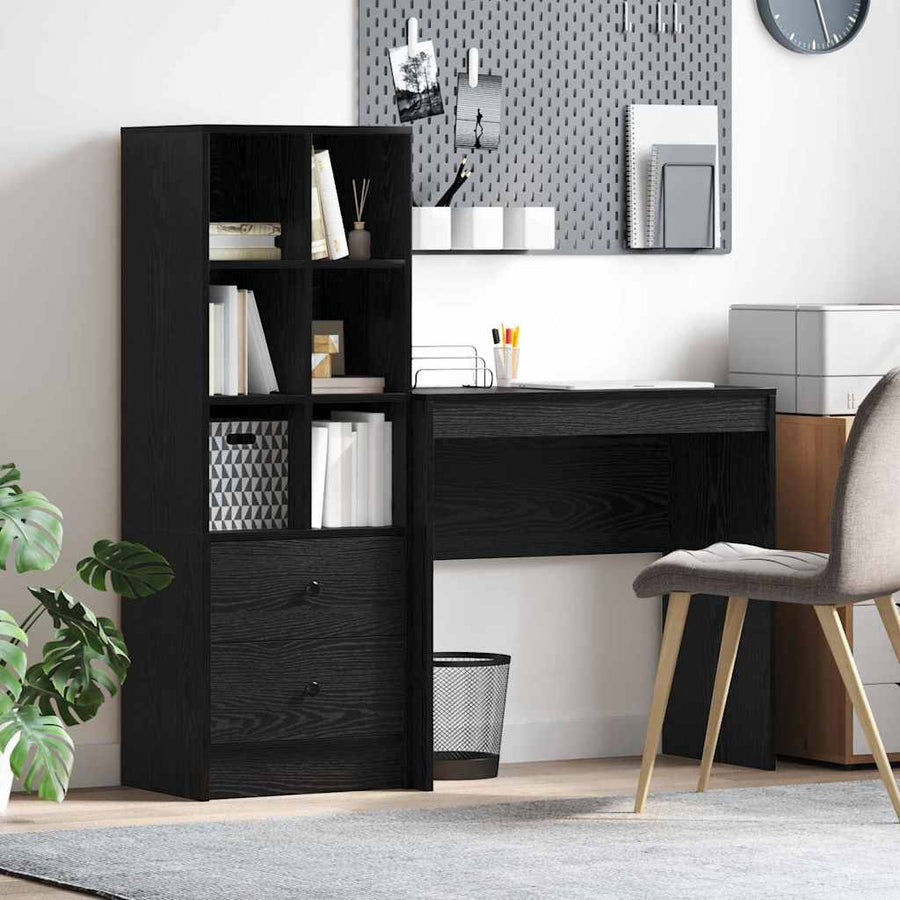 Bureau met lade 2 pcs Zwart Eiken