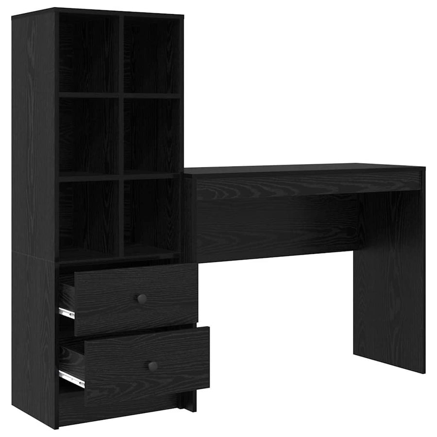 Bureau met lade 2 pcs Zwart Eiken