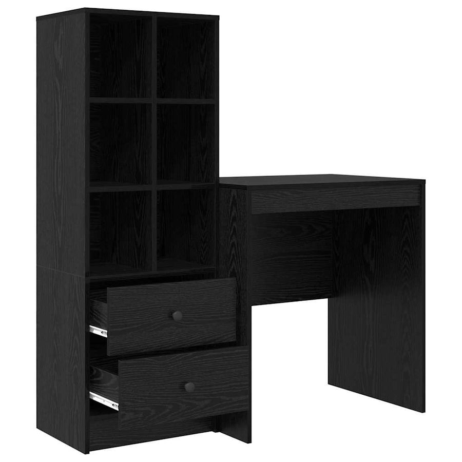 Bureau met lade 2 pcs Zwart Eiken