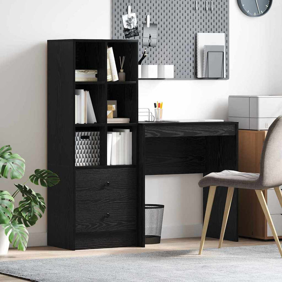 Bureau met lade 2 pcs Zwart Eiken