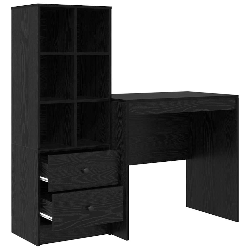 Bureau met lade 2 pcs Zwart Eiken